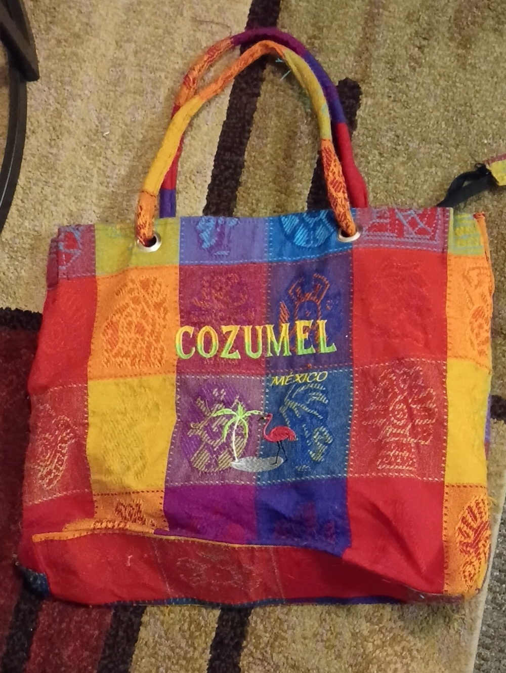 Large Cozumel, Mexico Multicolor Patchwork Tote Bag